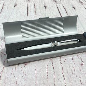 Vintage Ballpoint Pen White Color, A pen with a white body and an inlaid
